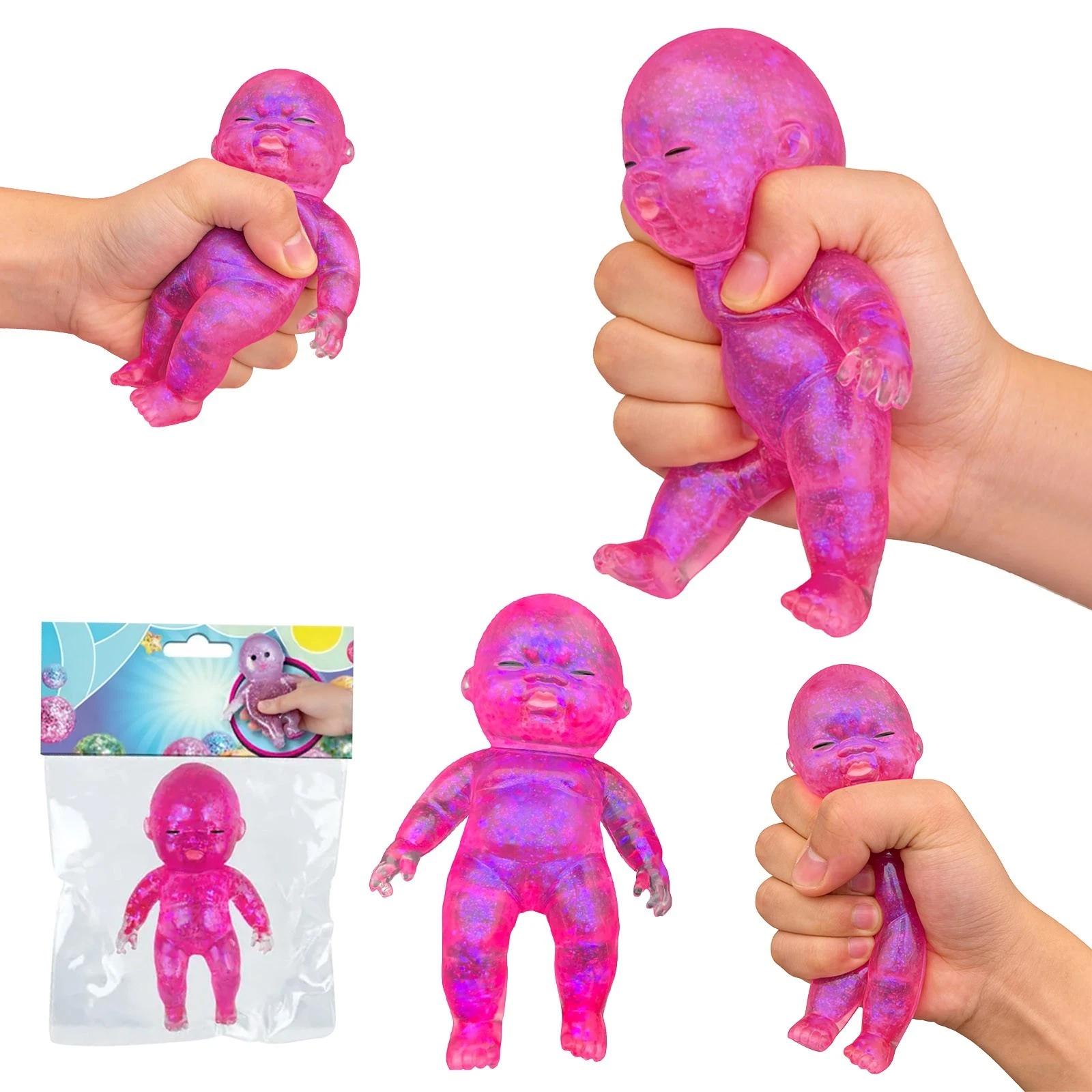 Large Sparkly Curiosities Sugar Swaps Jumbo Baby Squishie, Stretchy Squeezable Collectible Trading Toy, Stress Relief Sensory Fidget Toys for Kids and Adults