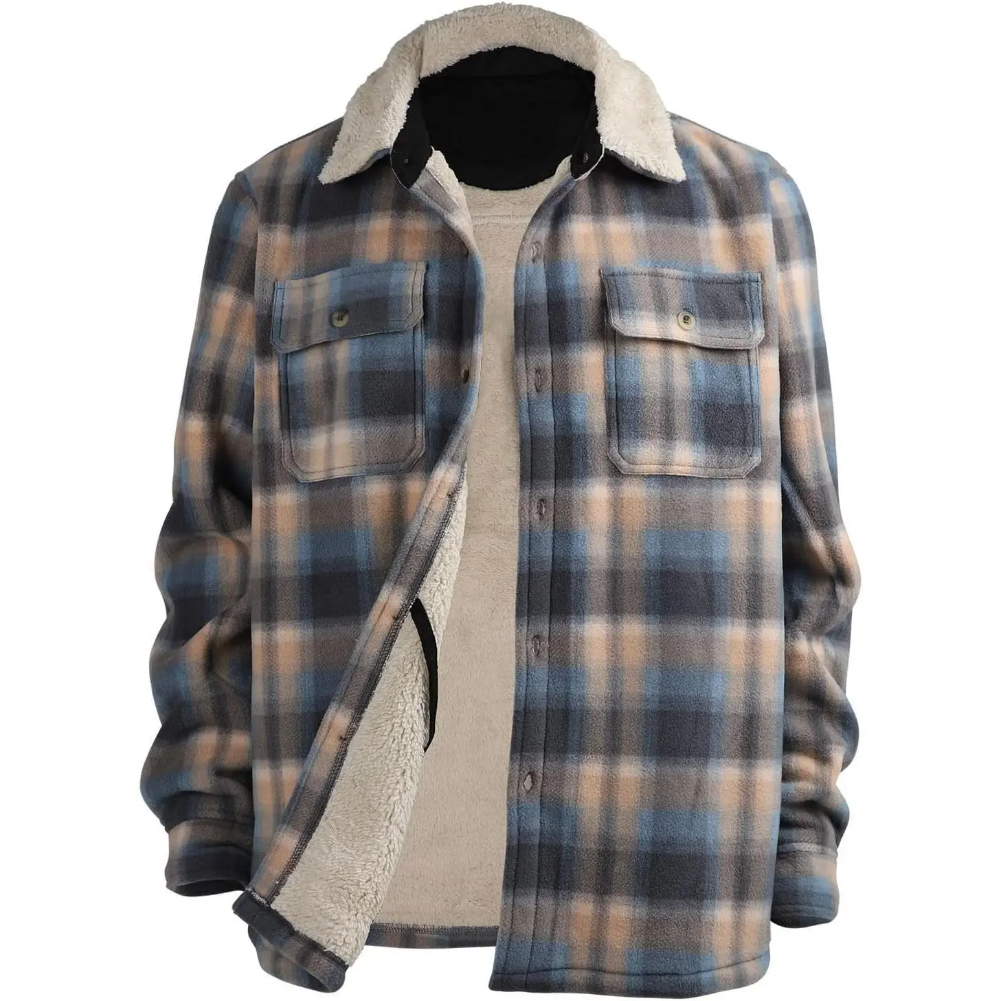 Hoodies for Men Sherpa Lined Heavyweight Flannel Jackets Fleece Plaid Winter Warm Coats