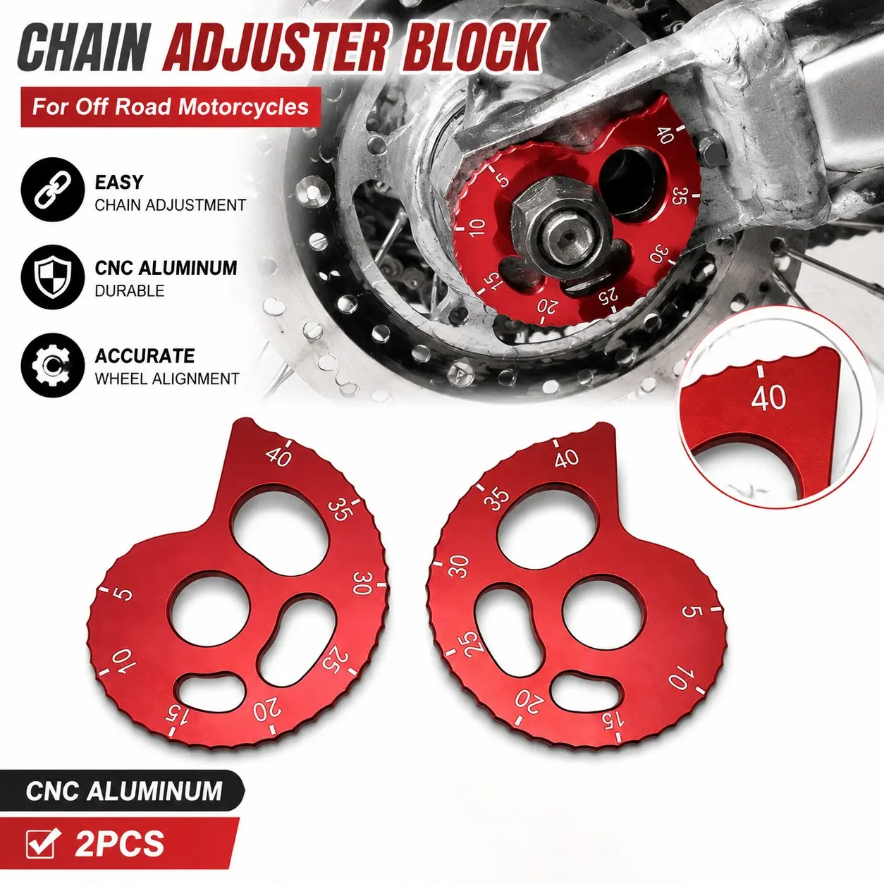 CNC Aluminum Motorcycle Rear Wheel Chain Adjuster Block For Off Road Bikes