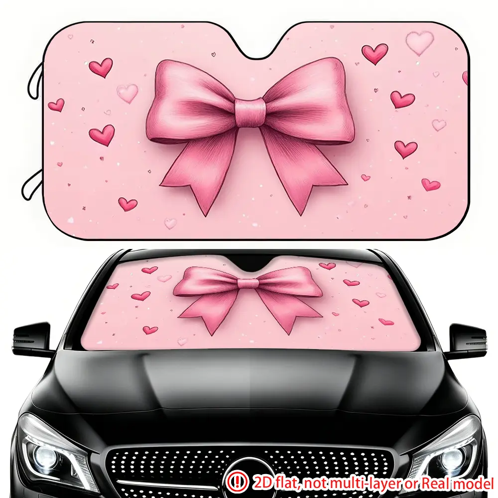 1pc pink bow bow car front windshield sunshade car sunshade Car Sunshades For Windshield to avoid direct sunlight inside the car, suitable for decorating the front windshield of trucks and RVs