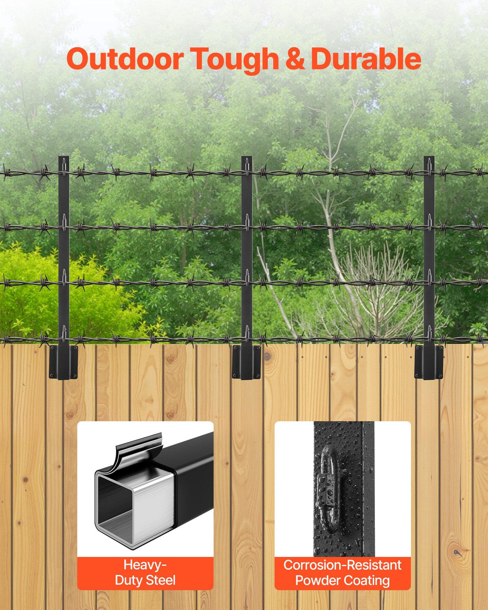 VEVOR Fence Post Extender, 8 Packs 23.8 in Barbed Wire Arm, Sturdy Steel Fence Height Extender, Flat or Surface Mounted Barbed Wire Extension Arms, Protect Privacy and Prevent Pets Jumping Off