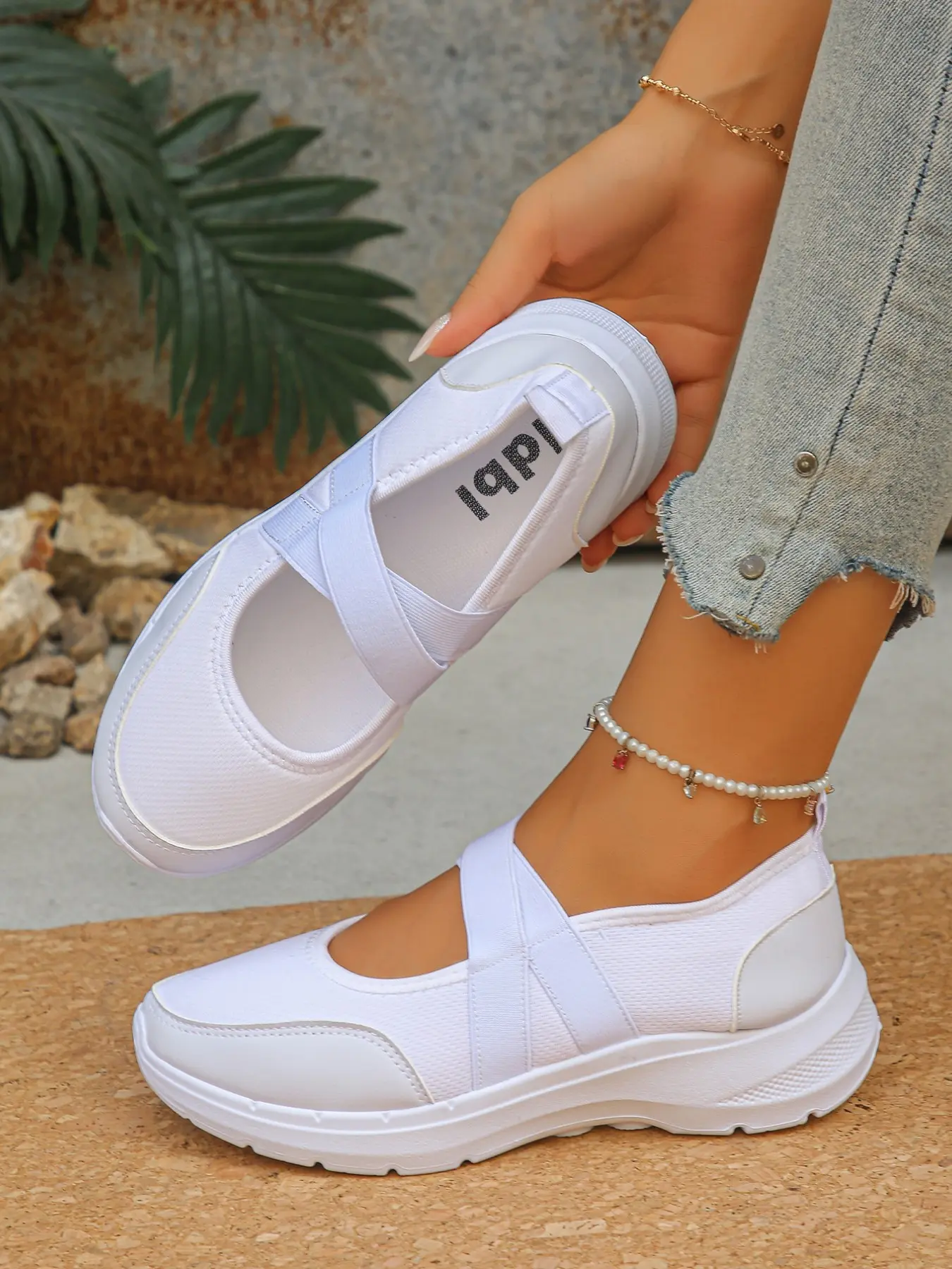 Women's Cross Elastic Strap Mary Jane Thick Sole Casual Shoes, Round Toe Slip-On Ballet Style, Anti-Slip Outsole, Ideal for Daily Use