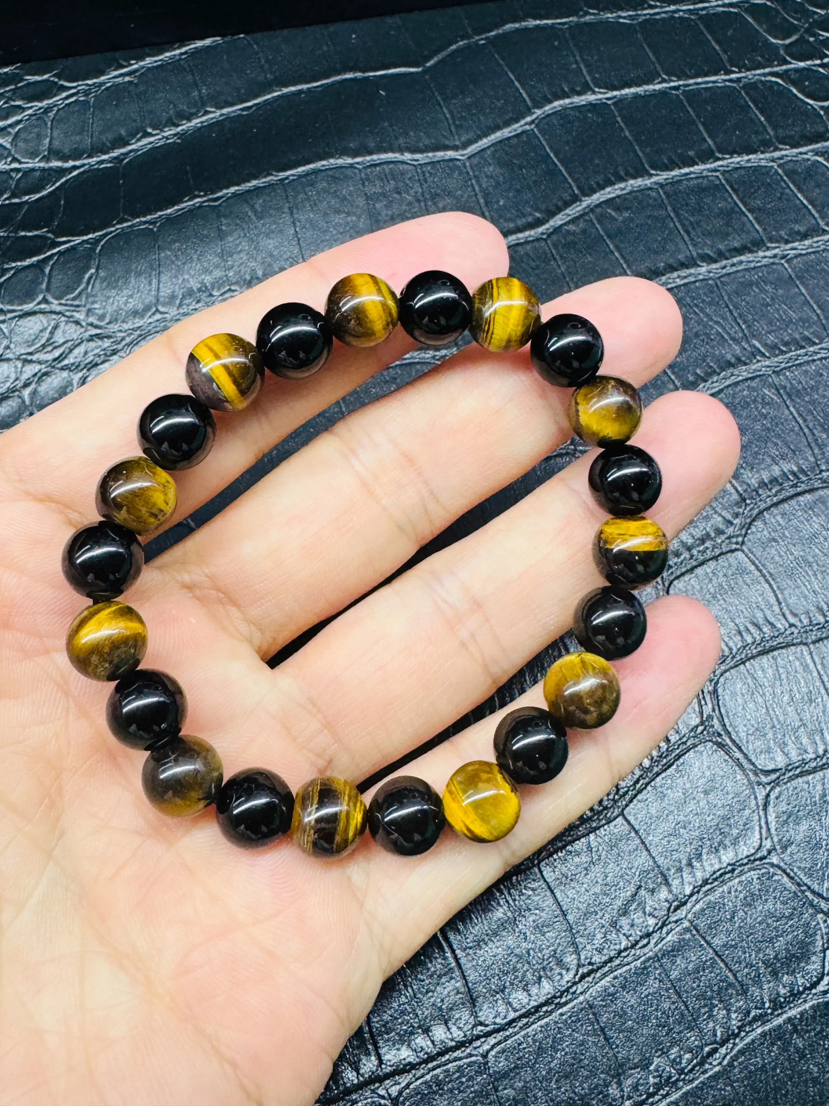 Tiger Eye and Obsidian Energy Stone Bracelet, Attracts Wealth and Prosperity, Positive Energy, Cat's Eye Effect, Feng Shui Jewelry
