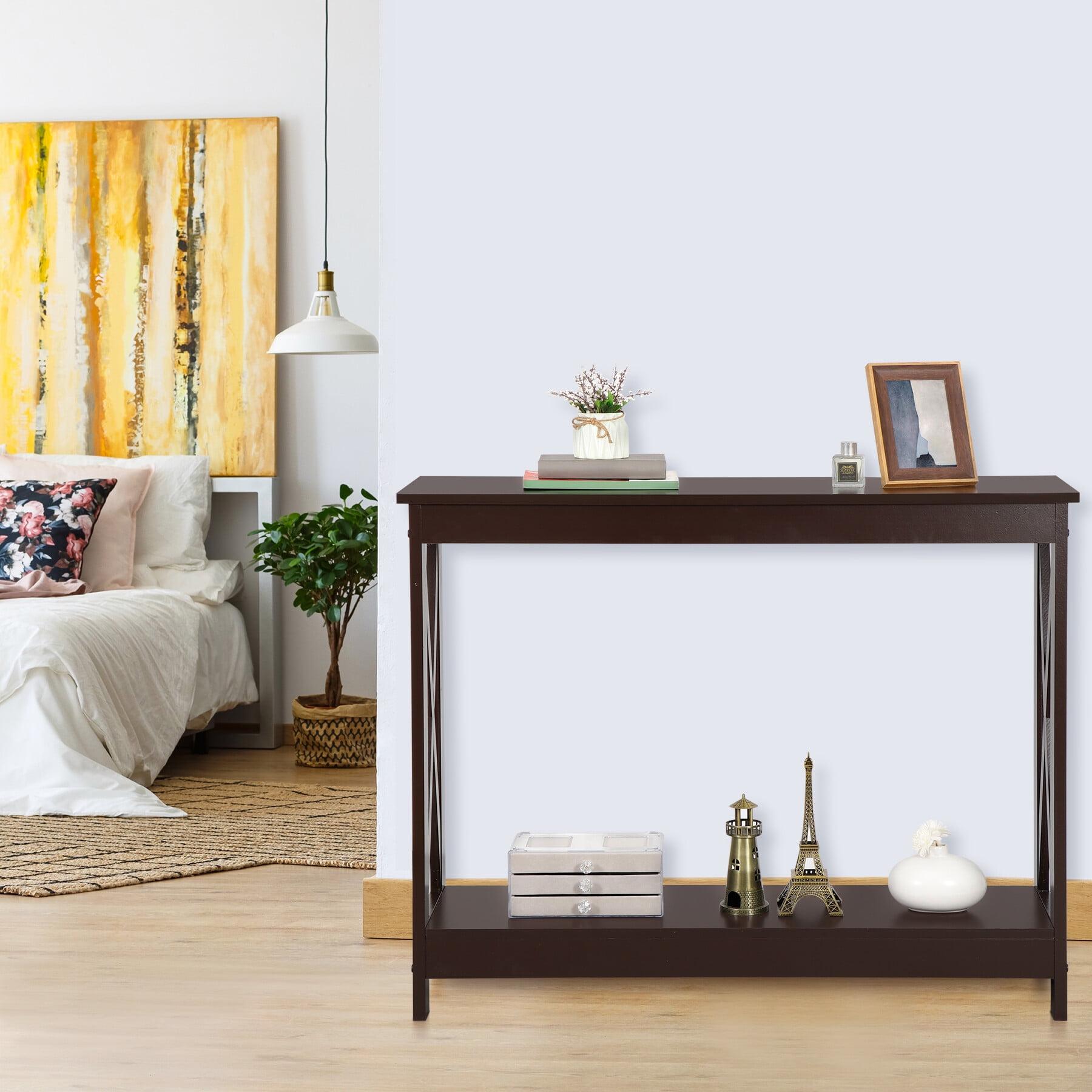ZENY 2-Tier Narrow Console Table Modern MDF Entryway Sofa Table Indoor Espresso