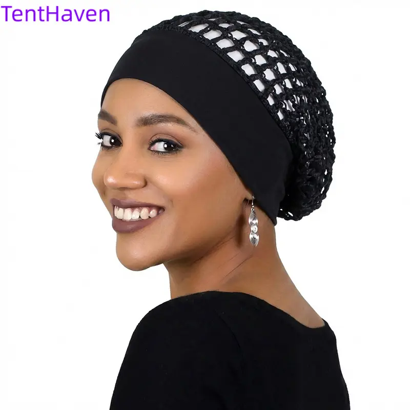 Crochet Sleeping Cap, Solid Color Headscarf with a Wide Elastic Edge - Lightweight and Breathable Bonnet for Daily Haircare