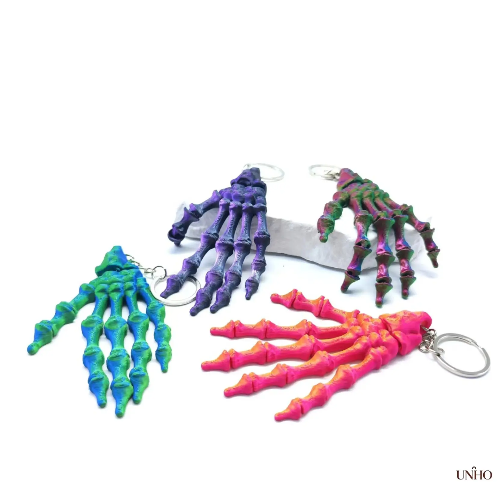 3D Printed Articulated Skull Hand Keychain, Movable Joint Skeleton Hand Bag Charm, Spooky Halloween Decor Ornament, Lightweight Cool Car Key Accessory For Gothic Lovers, Holiday Gifts, Backpack Decoration & Cross-Border Wholesale Hot Item