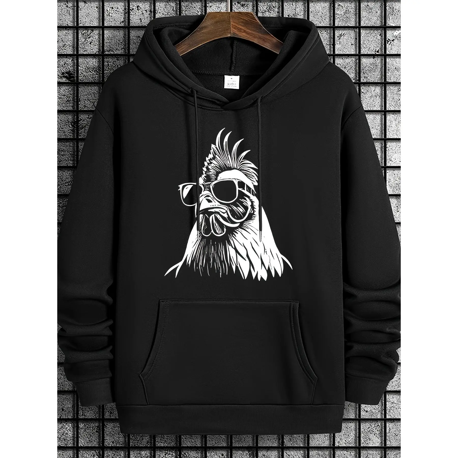 Rooster print hoodie, cool men's sweatshirt, casual pullover with pockets, winter and autumn hoodie.