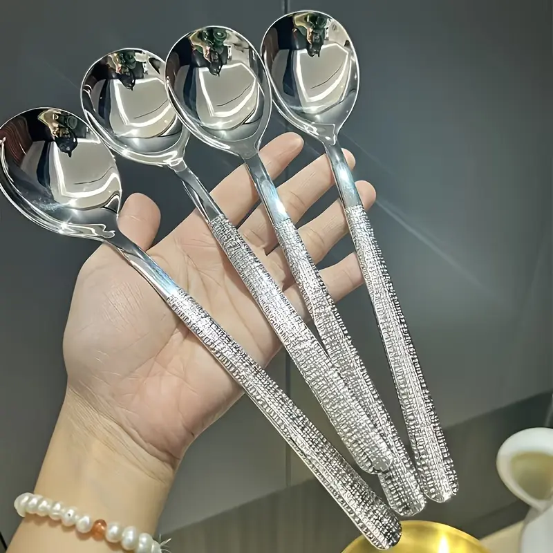 10pcs Plain Stainless Steel Serving Spoons - Deep Bowl, Polished Finish, Large Metal Utensils - Cutlery Tableware for Home Buffet, Kitchen Dining Utensils for Home Buffet Tables