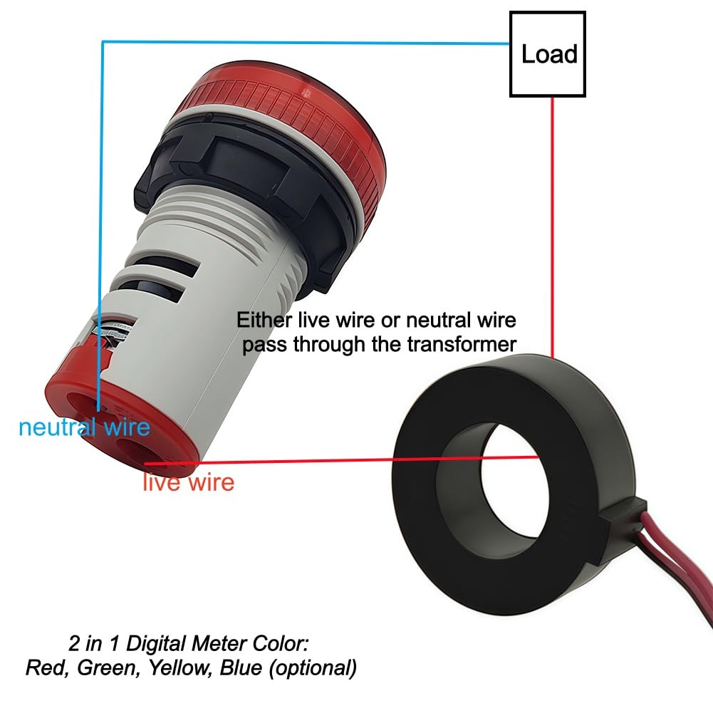 2 count AC  Amp Meter Circular 2 in 1 Digital Current   LED Display Voltmeter Ammeter (Blue)
