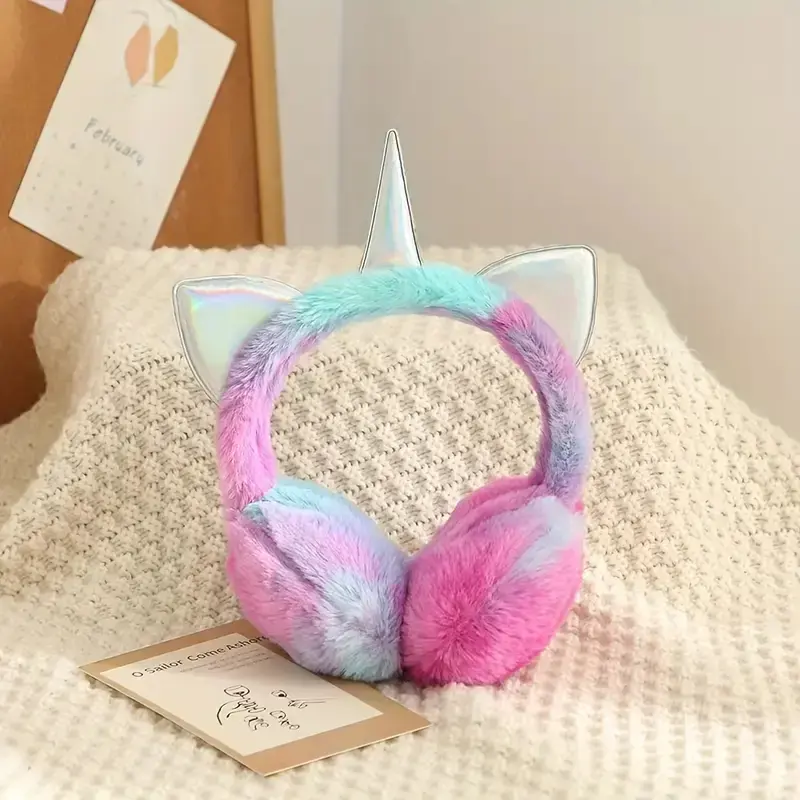Cartoon Warm Ear Warmer, Rainbow Color Winter Ear Muff, Macaron Unicorn Anti-Cold Earmuffs, Christmas Gift Idea