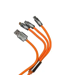Tech Secure 3-in-1 Silicon Orange LED Cable-USB to Micro,Type-C & Lighning-Up to 120W Fast Charging-Compatible with Most Smartphones,Tablets & Smartwatches