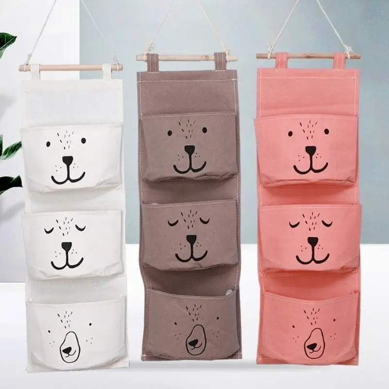 Wall Mount Fabric Storage Hanging Bag for Bedside, Waterproof Over Door Organizer, Multi-Pocket Hanging Caddy for Dormitory