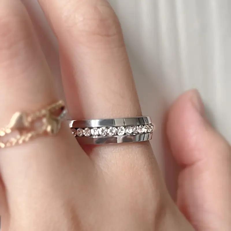 1 Piece minimalist rings Never Fade Stainless Steel Ring Men Women Couple Ring Single Row Full Diamond Cuban Ring Engagement Wedding Band friendship rings