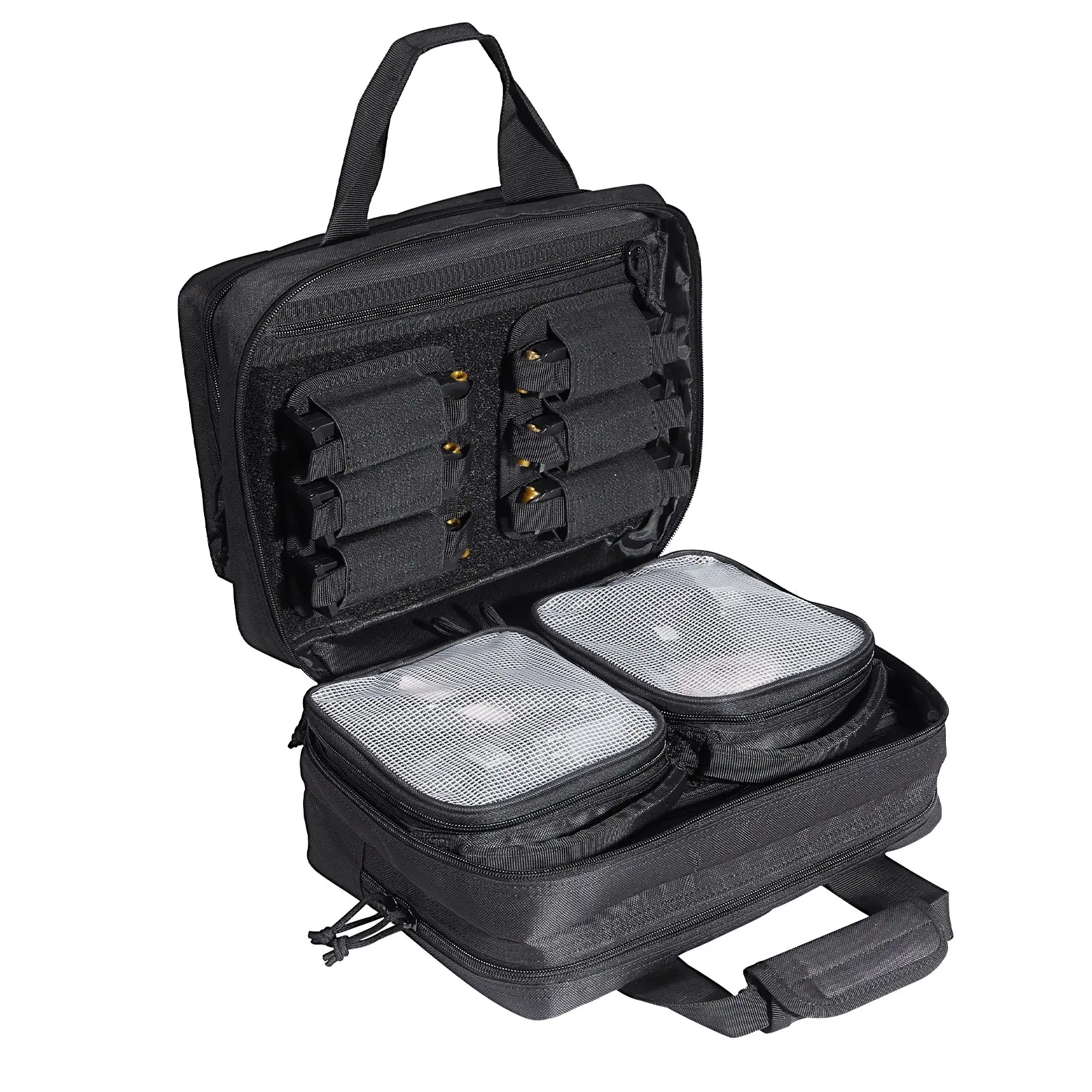 【DealsForYouDays】VEVOR Range Bag for 2 Pistols, Tactical Gun Bag with 2 Built-in Removable Pistol Bags 6 Detachable Magazines, Gun Range Bag for Outdoor Hunting Shooting, Lockable Carrying Handgun Bag Case, Black