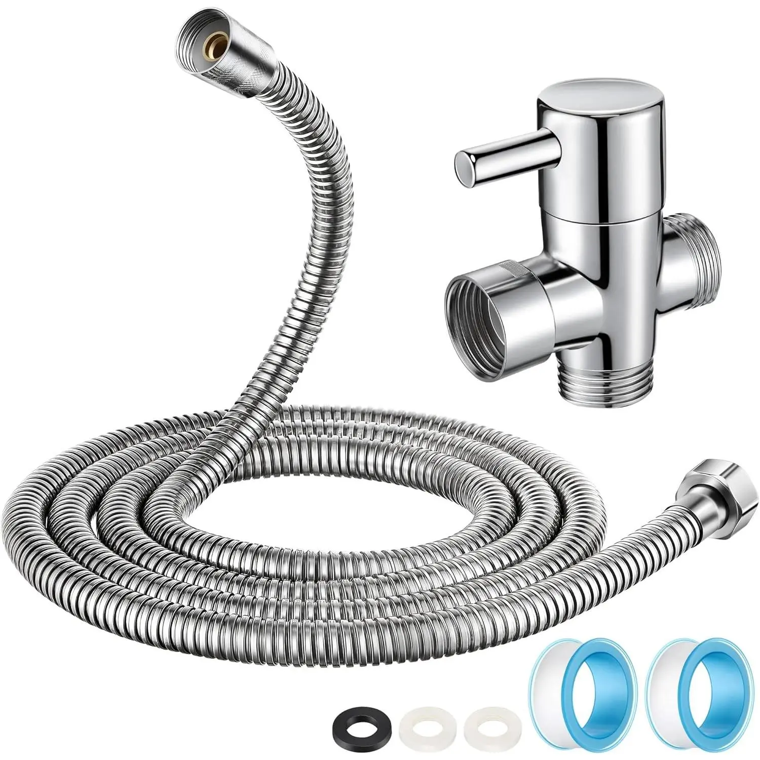 3-Way Brass Body Shower Head Splitter Kit Set, G1/2 Dual Control Diverter Valve with 79in Stainless Steel Hose, Hand-Tighten Universal Diverter for Daily Bath Dual Heads, Includes PTFE Tape