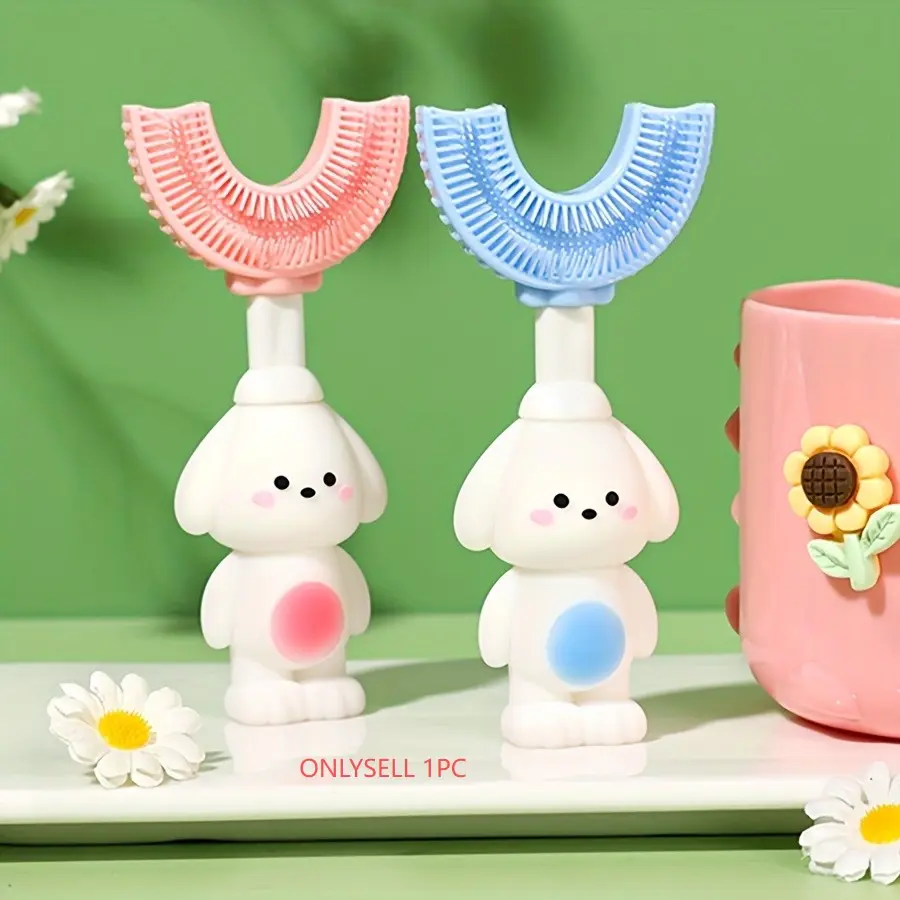 Cute Toothbrush for Toddlers, & Blue Puppy Design, 360 Degree Cleaning in Seconds, U-Shaped Oral Care Brush, Teeth Cleaning Tool, Oral Care Tools