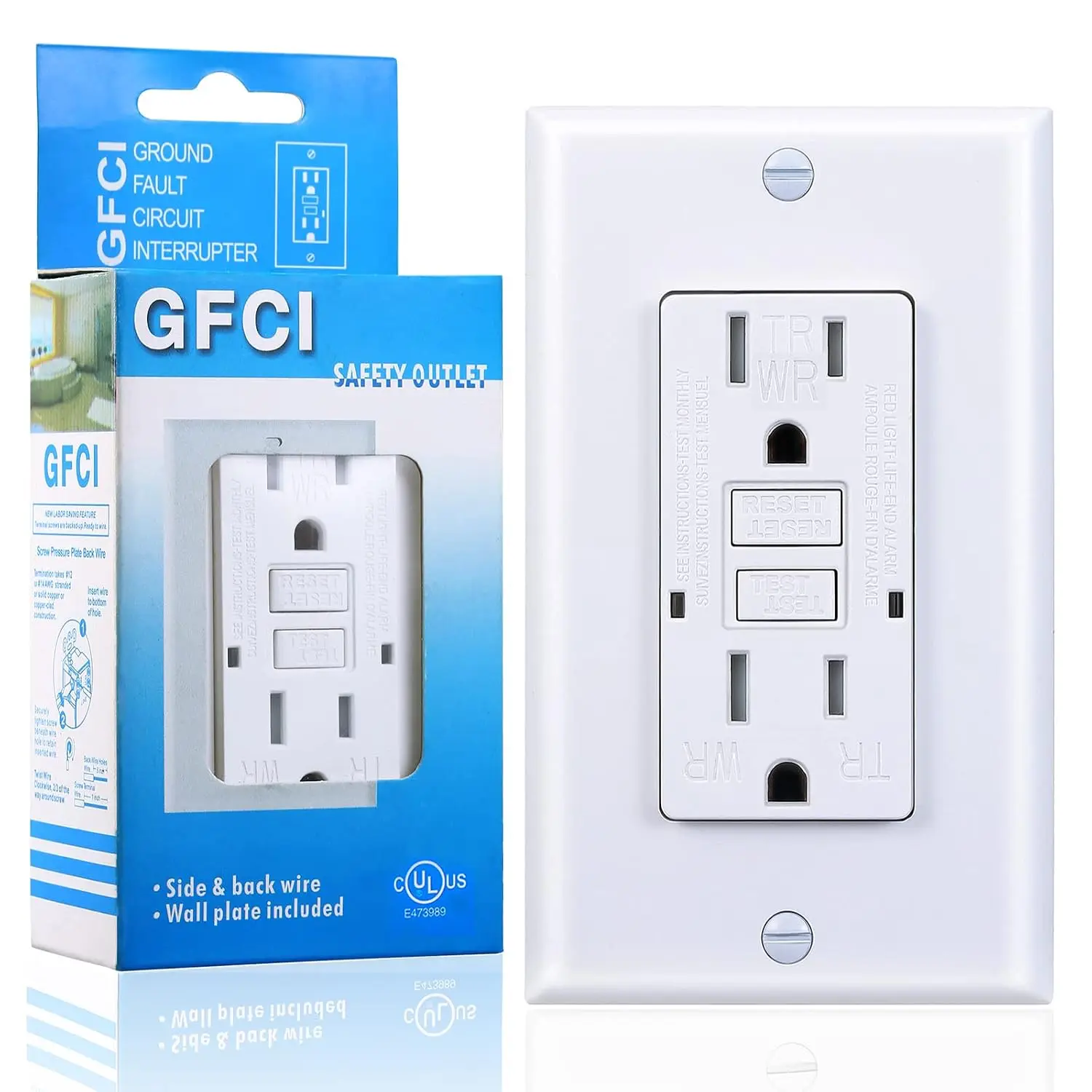 15 Amp GFCI Outlet, Tamper-Resistant, Weather Resistant Receptacle Indoor or Outdoor Use, LED  with Decor Wall Plates and Screws,UL Listed, White (1 Pack)