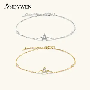 925 Sterling Silver Initial 26 Letters Alphabet Monogram Gold Name Bracelet Crystal CZ Zircon 2021 Fashionable Jewelry