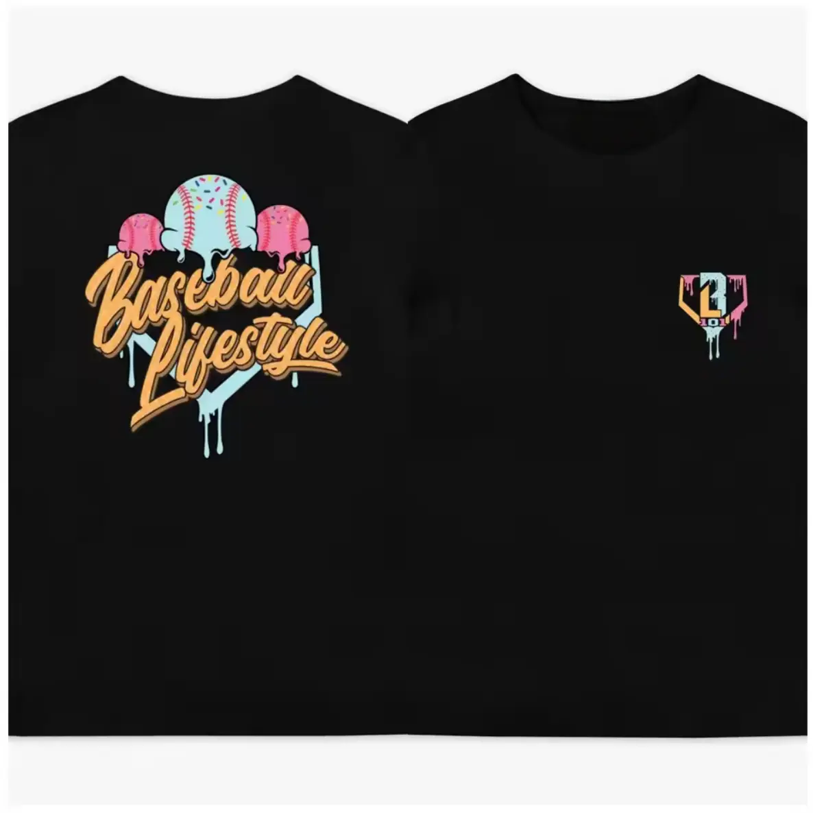 Drip Baseball Ice Cream Unisex Cotton Short Sleeve Baseball Lifestyle Graphic Oversized Cotton T-shirt casual sport daily back to school clothes