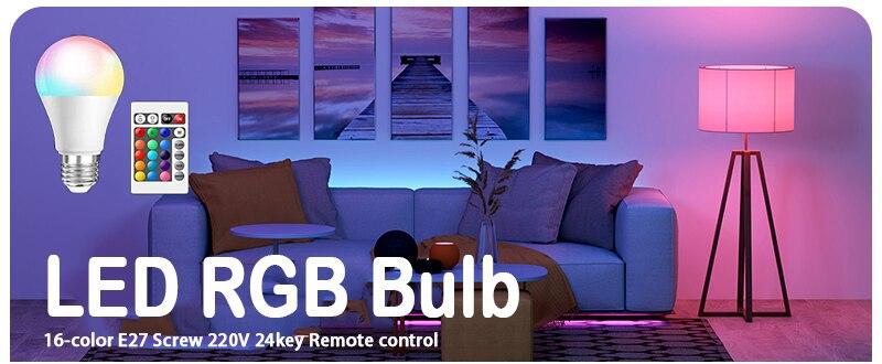 RGB Bulb LED Multicolor Bulb E27 220V Household Lighting Dimmable 24 Key Remote Control Smart Lamp Atmosphere Light