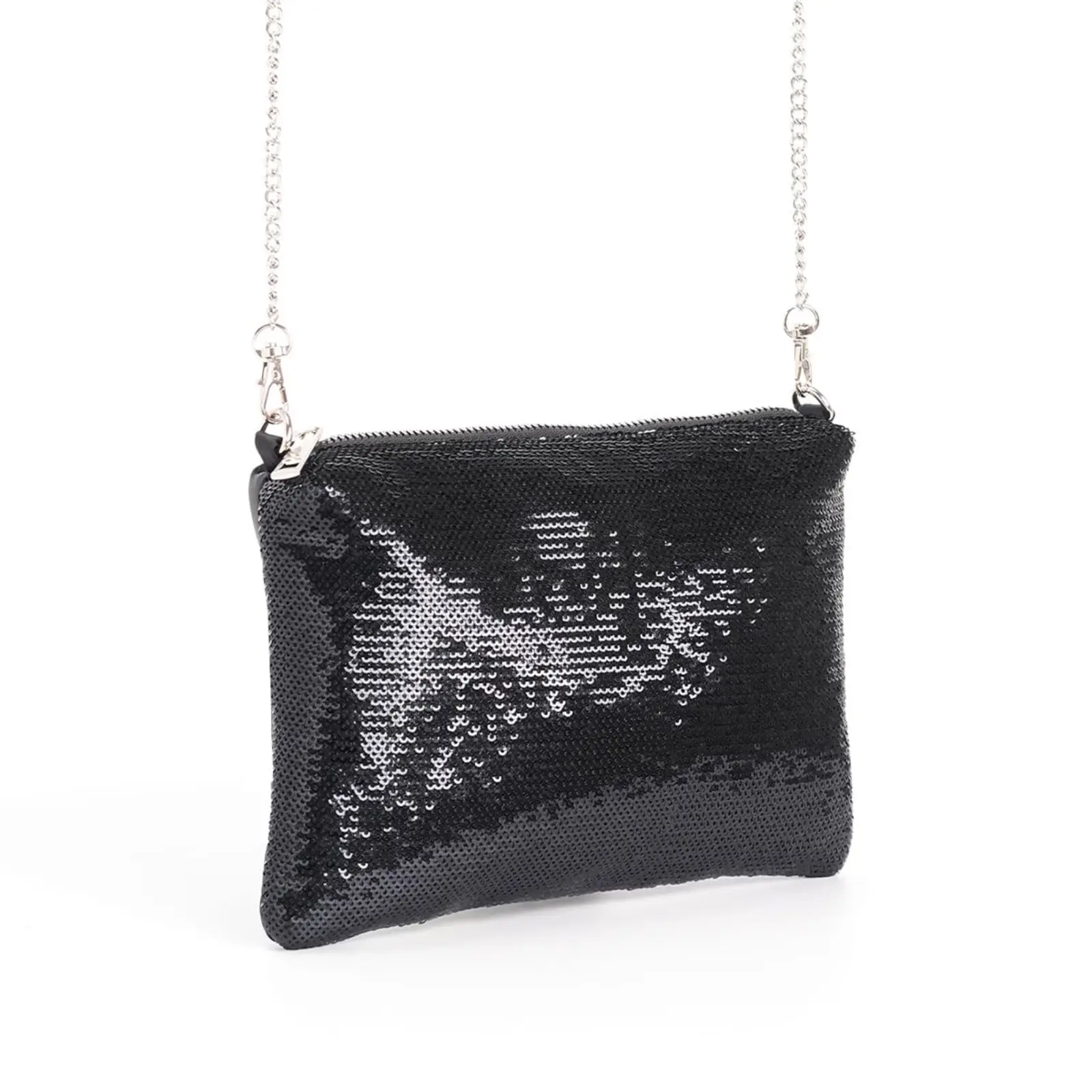 Black Silver Reversible Flip Sequin Crossbody Clutch Bag, 2026 Sparkly Trend Detachable Metal Chain Shoulder Purse, Two Tone Mermaid Glitter Mini Evening Zipper Pouch, Lightweight Fashion Handbag for Birthday Party Night Out Vacation Travel