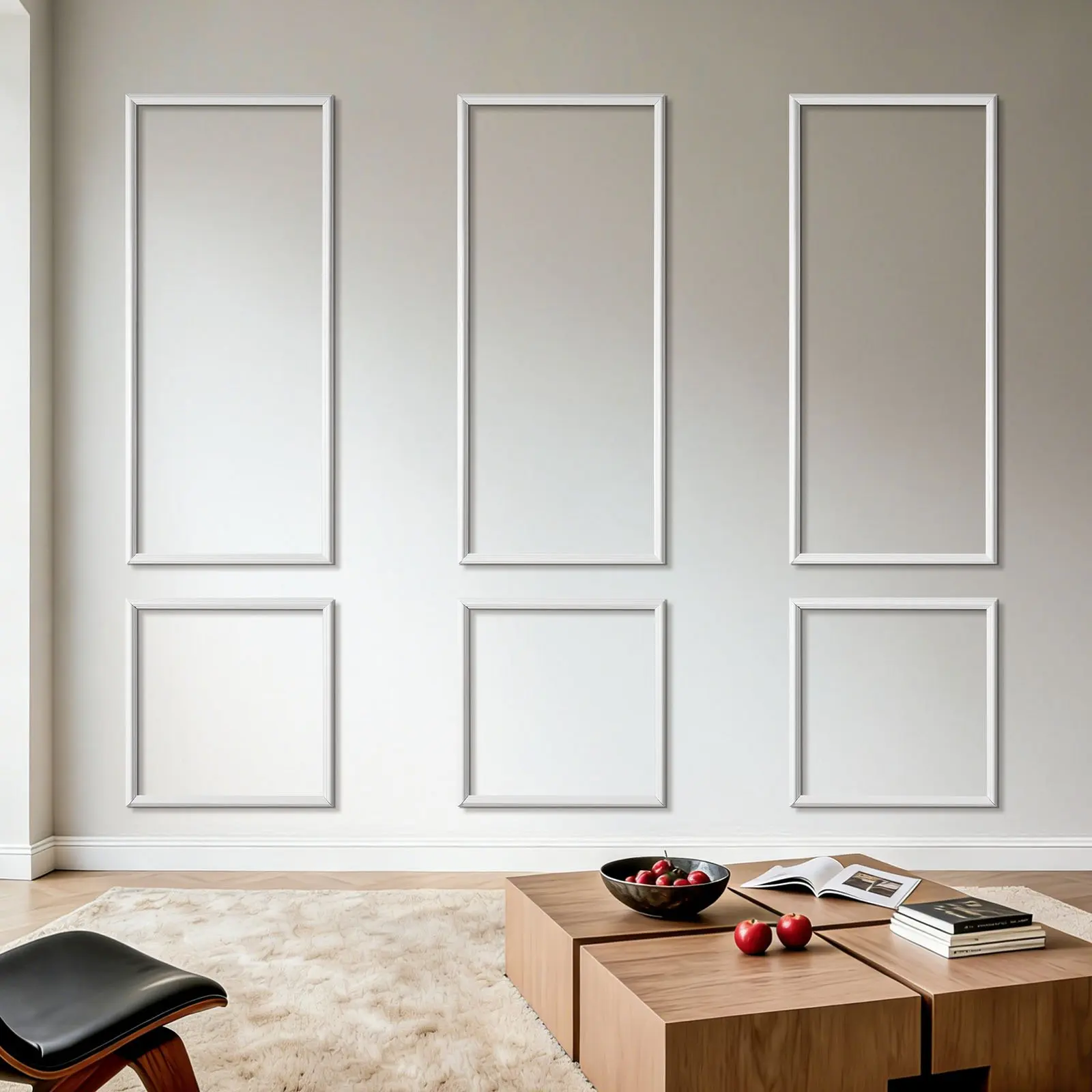 VEVOR 3-Pack Wainscoting Kit, 3-Panel Wall Molding, Lightweight Paintable Polystyrene, Easy-Install Waterproof Wide Profile Trim, White (24X54+ 24X24 In) for Interior Living Room, Bedroom