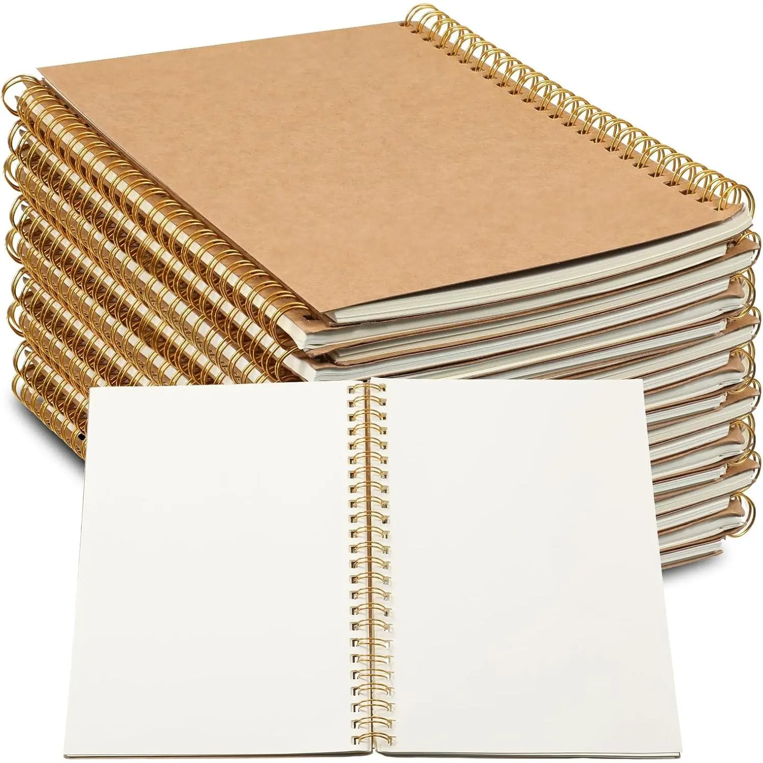 24 Pack Blank Spiral Notebook, A5 Unlined Spiral Notebook, 100 Pages/ 50 Sheets Journal Sketch Books 8.3"x 5.5" Soft Cover  Diary Planner for School Travel Office (Brown)