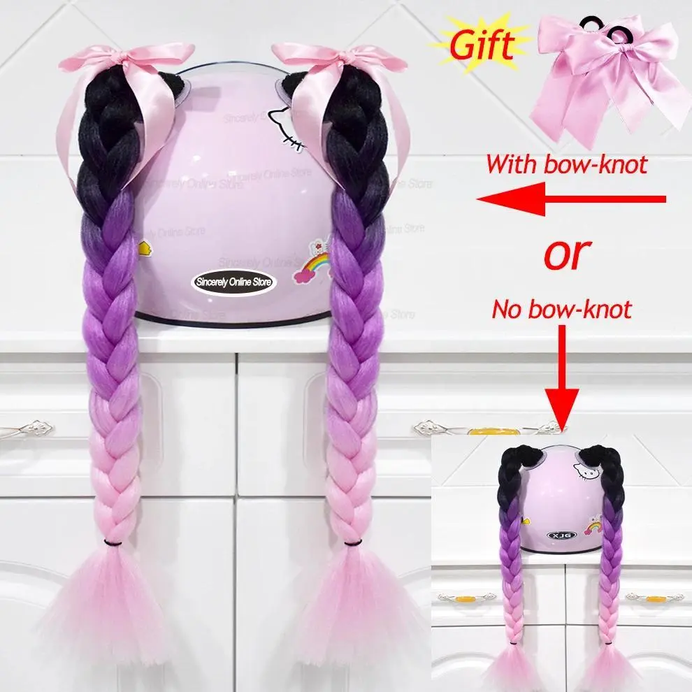 2pcs 24Inches Motorcycle Helmet Braids Woman Wigs For Moto Cycling Skiing Helmets Decor Twist Dual Pigtail Ponytail 164 Colors
