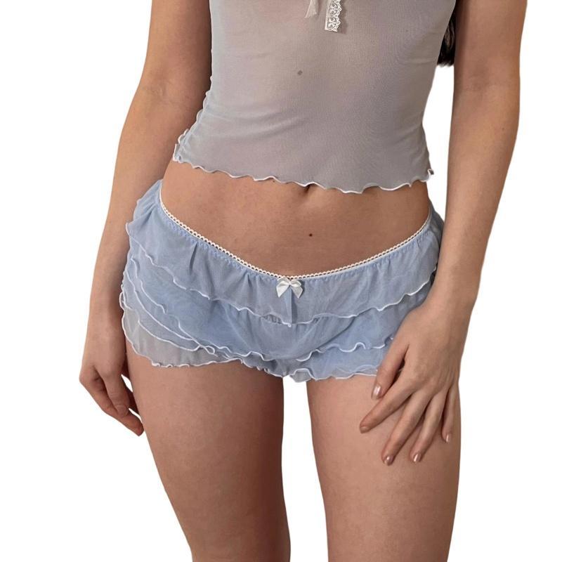 Lamuusaa y2k Bloomers Women Aesthetic Mini Bow Elastic Waist Low Rise Layered Ruffle Under Shorts for Dresses Summer Clothes