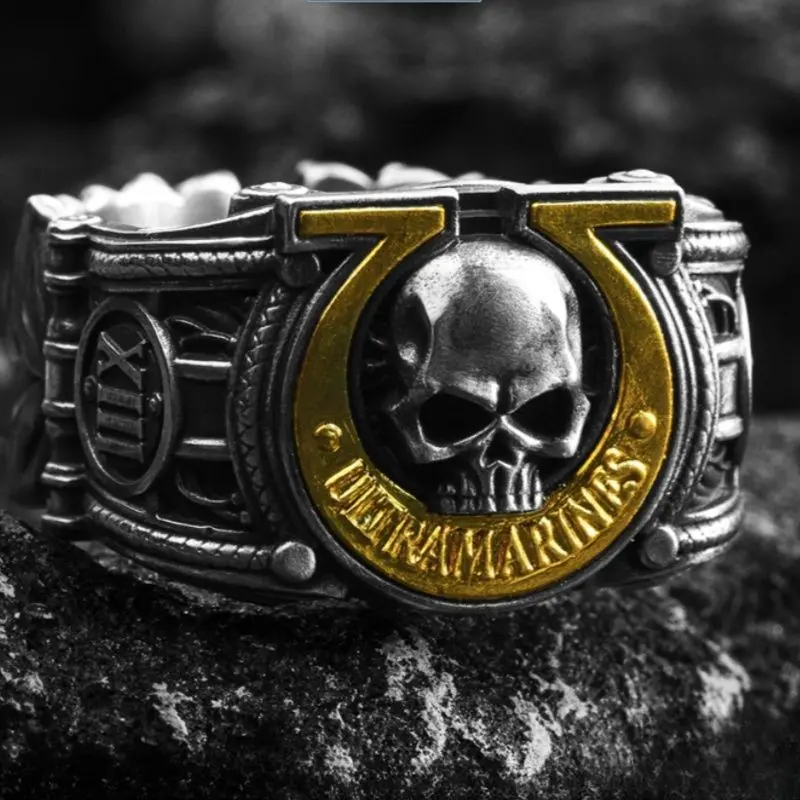 Men's Retro Alloy Punk Skull Art Metal Chunky Statement Ring - Honor Emblem Goth Ring, Gaming Collectible Accessory, Men's & Gaming Accessories, Men's Accessories