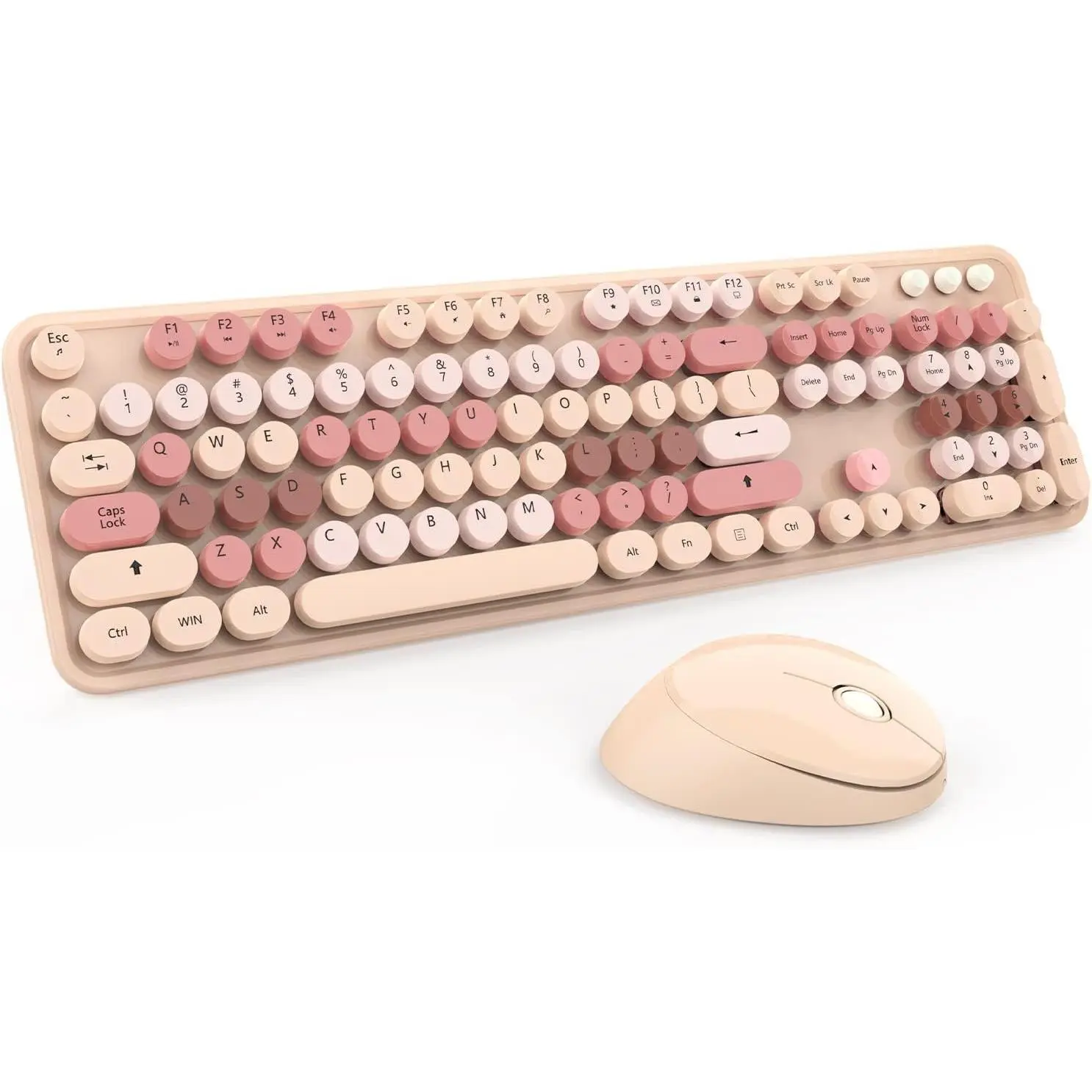 2.4GHz Wireless Cute Milk Tea Keyboard Set - Retro Round Keycap Single Combo, Plug & Play 2.4G Connectivity for PC, Mac, Laptop, Makeup Vanity Computer Windows