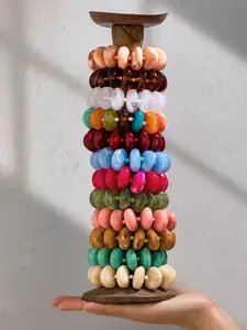 12 Pcs Rainbow Marble Resin Flat Disc Beads Stretch Stack Bracelet Set, Bohemian Style Beaded Bracelets, Women's Beach Jewelry
