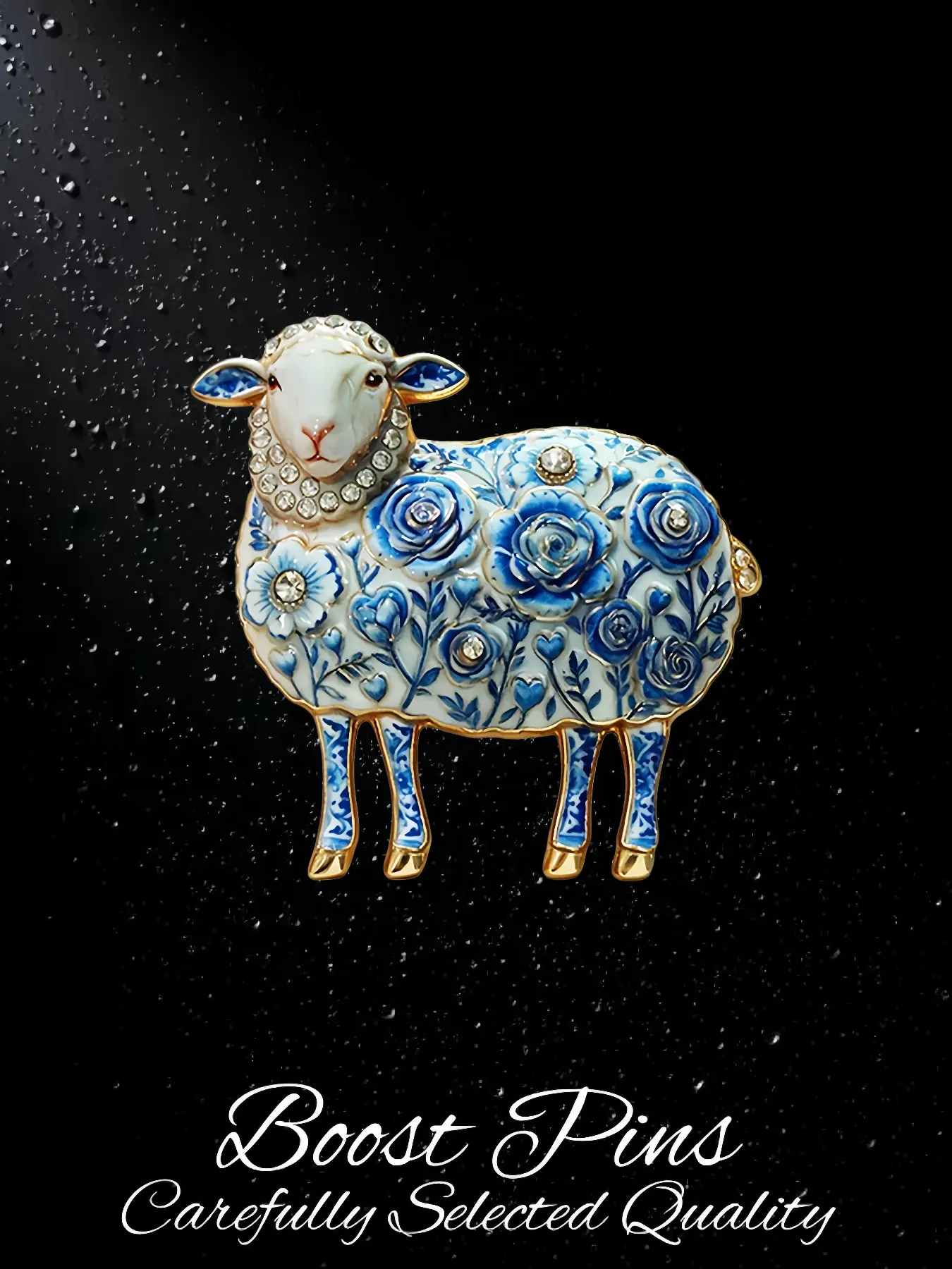 Vintage Enamel Floral Sheep Brooch Crystal Rhinestone Collar Cottagecore Farm Animal Corsage Pin Gold Plated Statement Fashion Clothing Jewelry For Women Suit Coat Scarf Wedding Anniversary Valentine Daily Party Gift