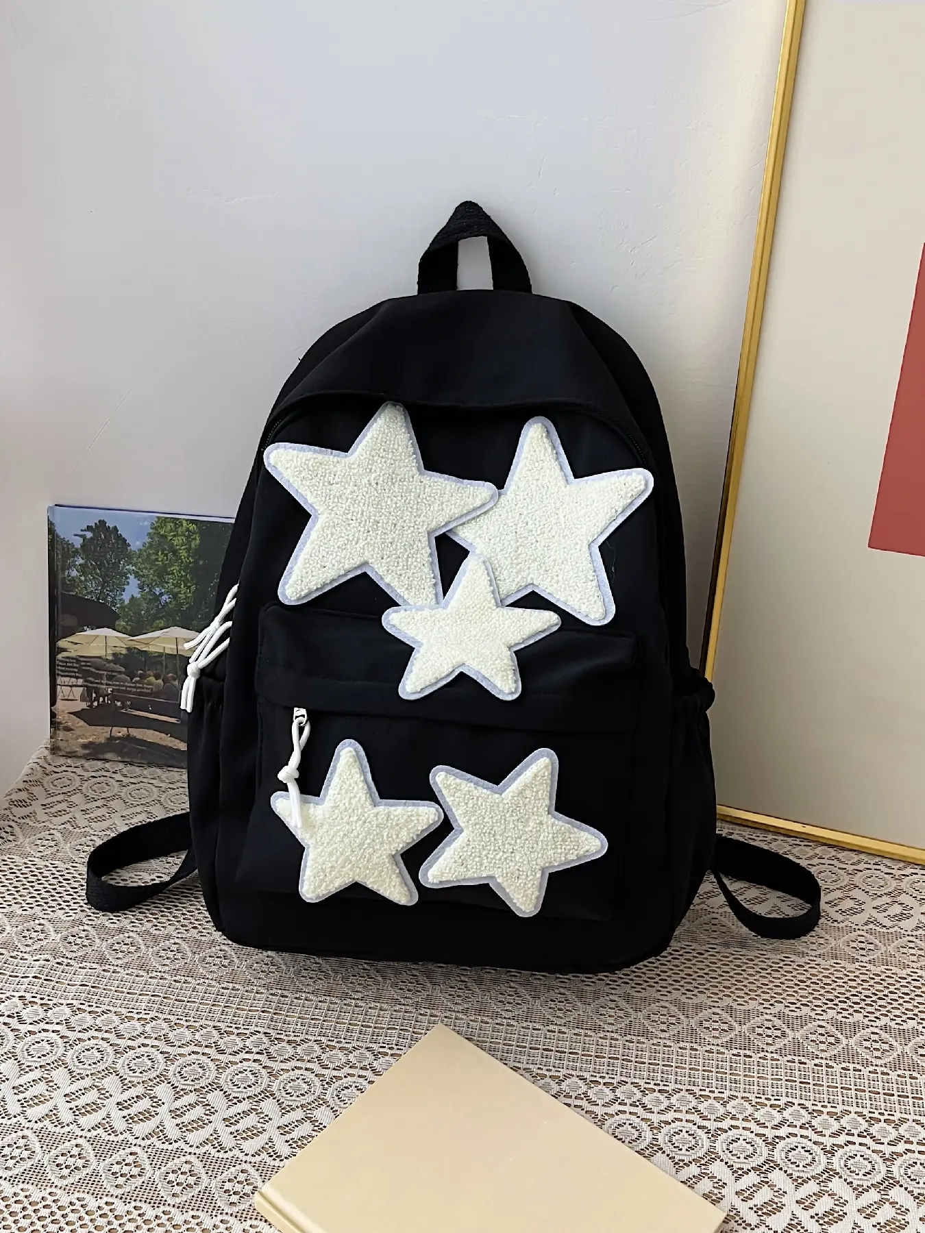 Casual and fashionable large capacity multi pocket design with star decoration backpack for couples, suitable for daily outings
