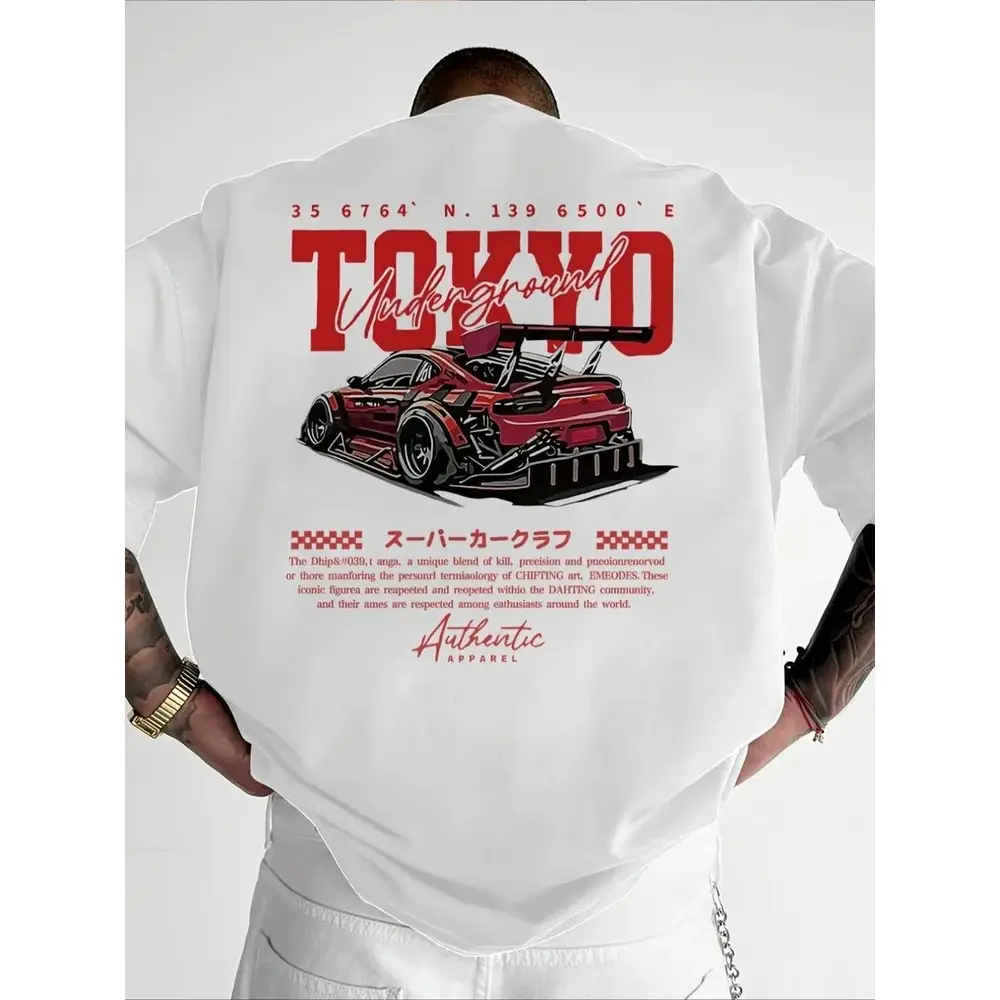 Vintage Tokyo Supercar Club T-shirt, JDM drift car pattern, retro Japanese streetwear, comfortable for summer, breathable, pure cotton, Garments, Personalized, Clothe, Customized