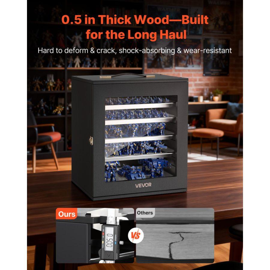 VEVOR Miniatures Storage Case, Warhammer Carrying Case Fits for 1000-1500 Scale Models, DND Gifts Wooden Miniatures Display Holder with 5 Tray 11 Slots, Case for Collectible (Minis Not Included)