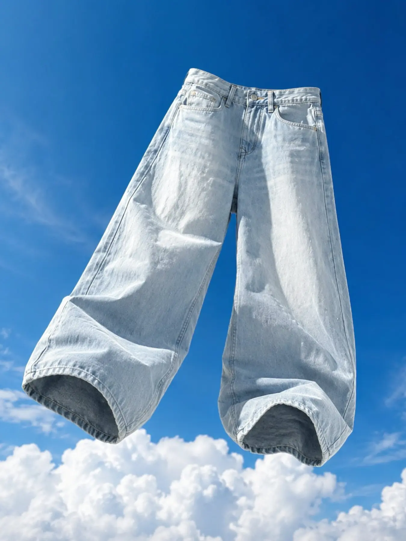 Men's Light Blue High Waist Wide Leg Oversized Jeans, Casual Loose Fit Straight Leg High Waisted Denim Jeans, Washed Loose Jeans, Street Style