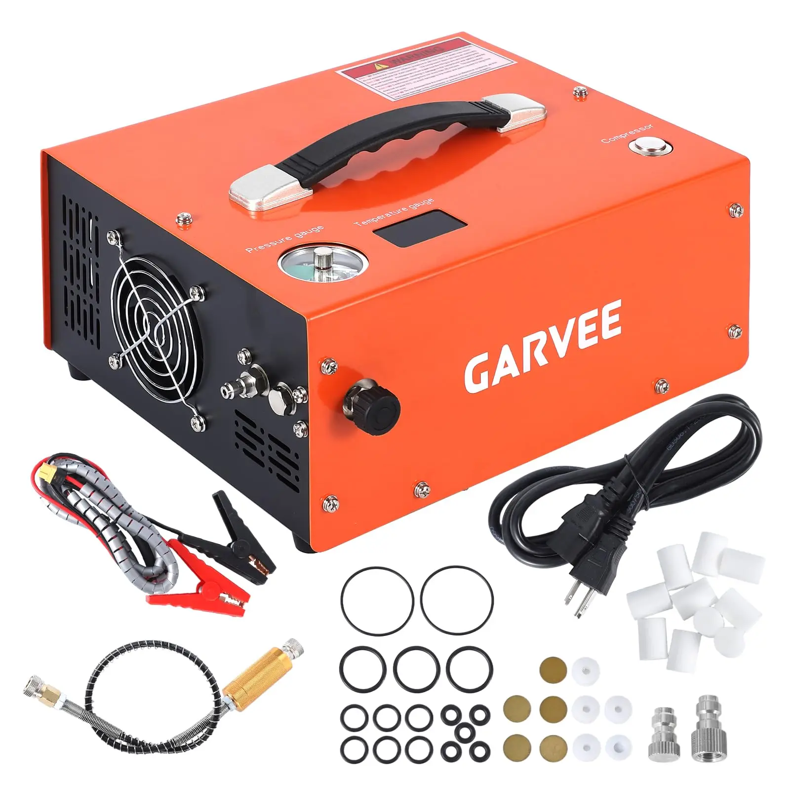 Portable Oil-Free PCP Air Compressor – 4500PSI/30Mpa – 350W Pump with Auto Shut-Off – Dual Power 12V DC & 110V/220V AC – Fast Fill Air Pump for Airguns, Paintball, HPA Tanks