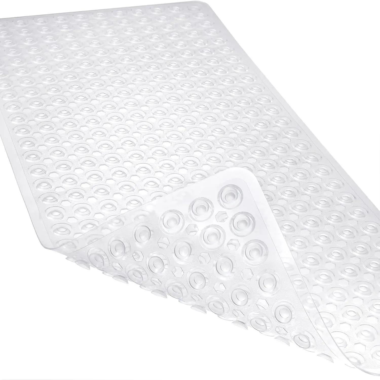 Non-Slip Bathtub and Shower Mats, Power Grip Bath Mat 35 x 16.3 Inch with Suction Cups and Drain Holes for Tub Bathroom Floor Safety, Machine Washable Soft Bathmat, Clear