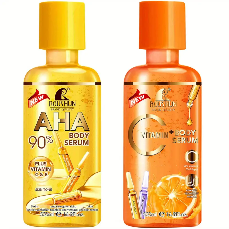 2pcs Vitamin C Body Serum+AHA Body serum Body essence, skin care essence, moisturizing and nourishing, easy to absorb, can be used by men and women in large capacity all over the body Brightening Hydrating Serum