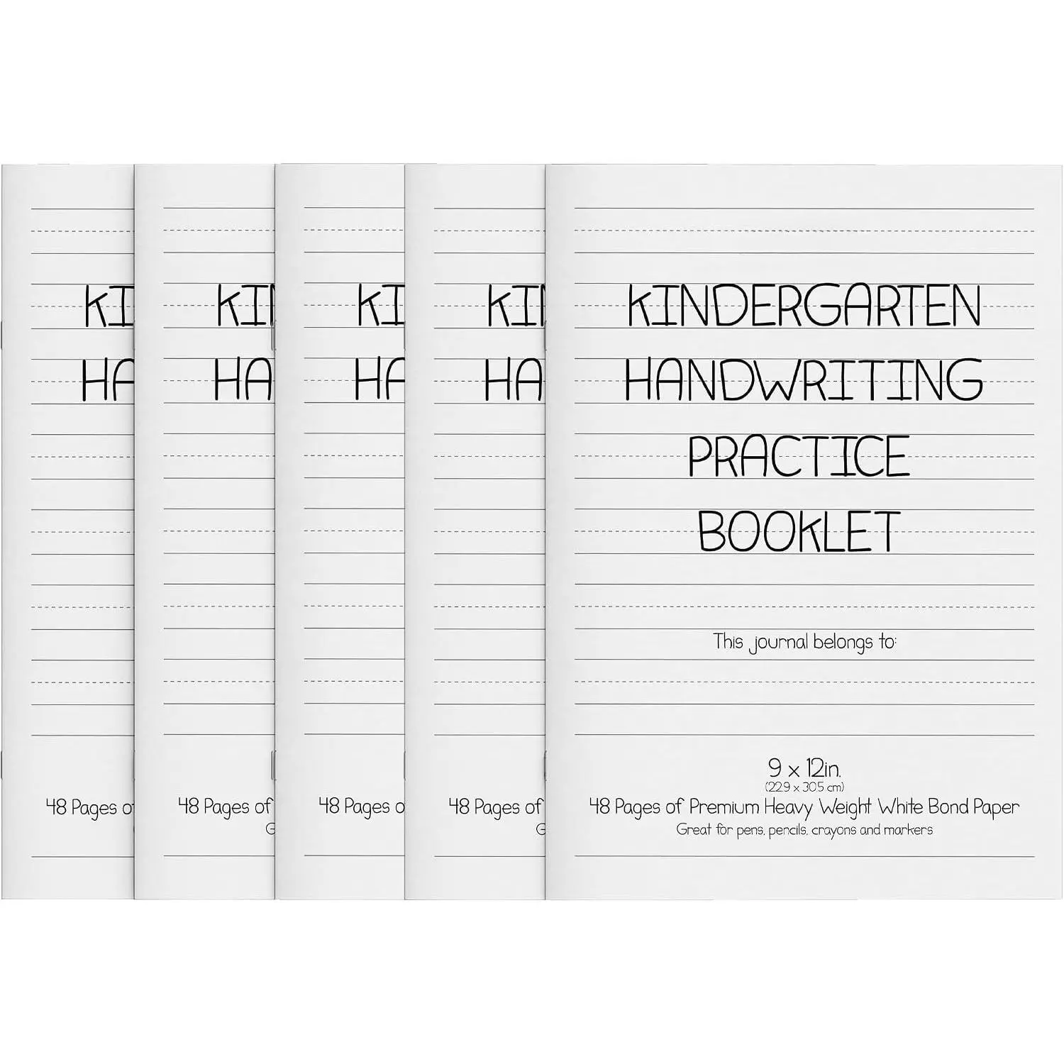 5-Pack of 48-Page  Writing Paper Booklets with Dotted Lines - 240 Pages of Blank Handwriting Practice Paper -  Notebook, Elementary Lined Writing Paper