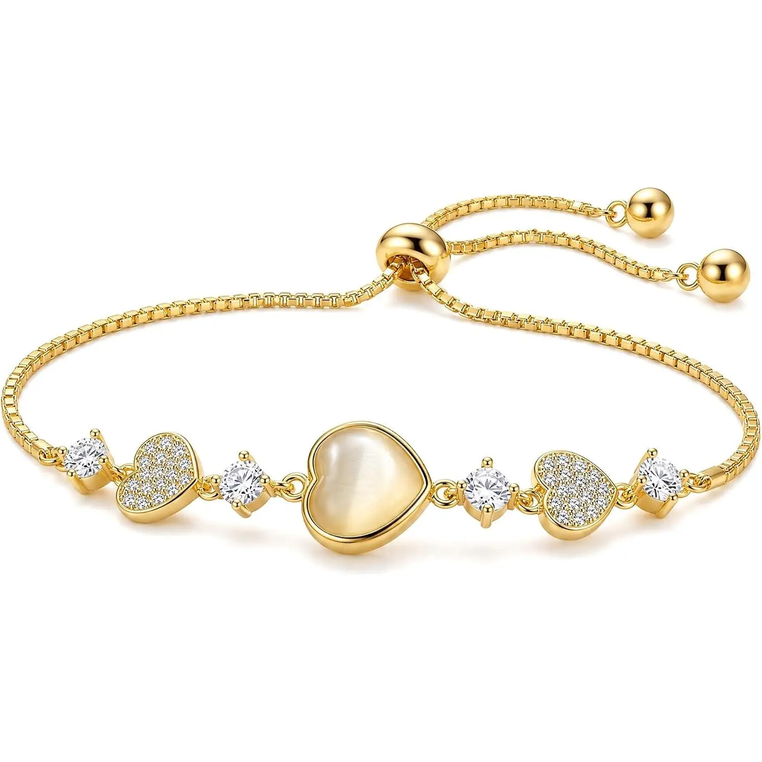 Heart Bracelet  Adjustable Slider Chain Bracelets for Women Charm Plated Copper Link  Dainty Fashion Wrist Accessory