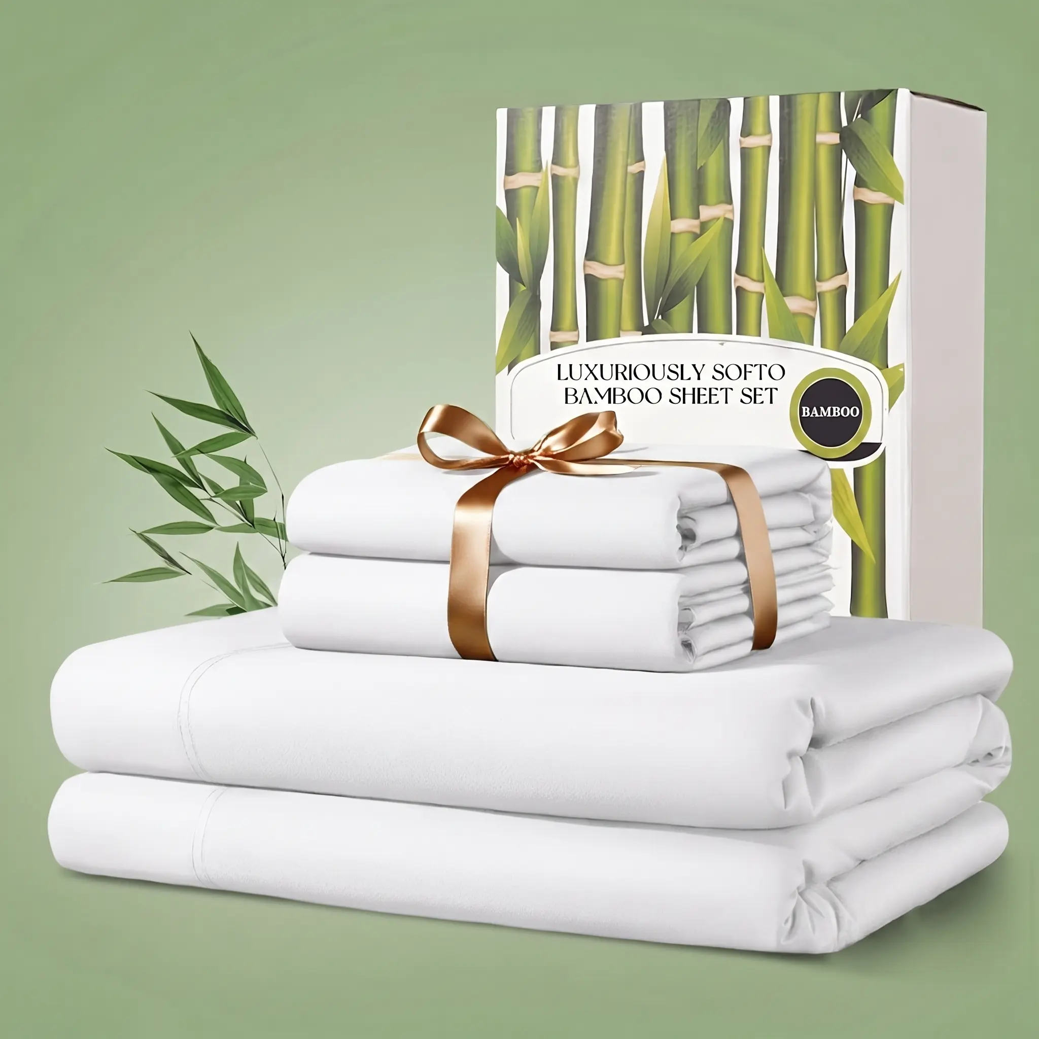 OS OMYSTYLE 4Pcs Viscose Blend Bamboo Bedding Sets - Extra Deep Pocket, Breathable Cooling Bed Sheets with Pillowcases, Flat & Fitted Sheets - Ideal Gift for Hot Sleepers, Queen/King Sizes, Next Day Delivery