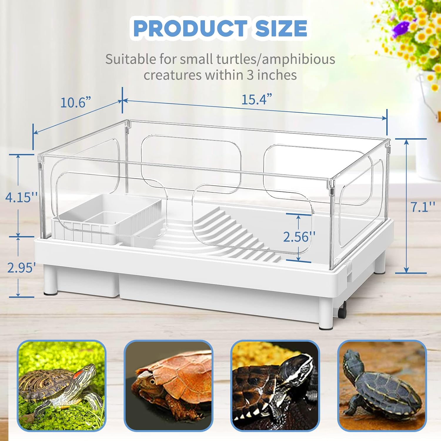 Small Turtle Tank with Filter, Turtle Aquarium,  Turtle Terrarium with Basking Platform, Bottom Drainage, Multi-Function Areas for Turtles, Crayfish, Small Reptiles.(Tank+Filter)