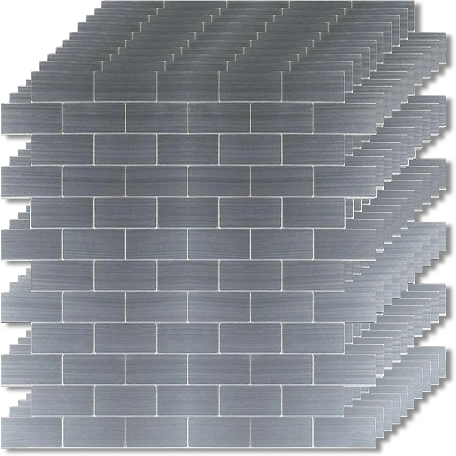 Peel and Stick Metal Backsplash Tiles, Self Adhesive  Mosaic  Wall Sticker for Kitchen (Subway Stainless Steel, 10 Sheets)