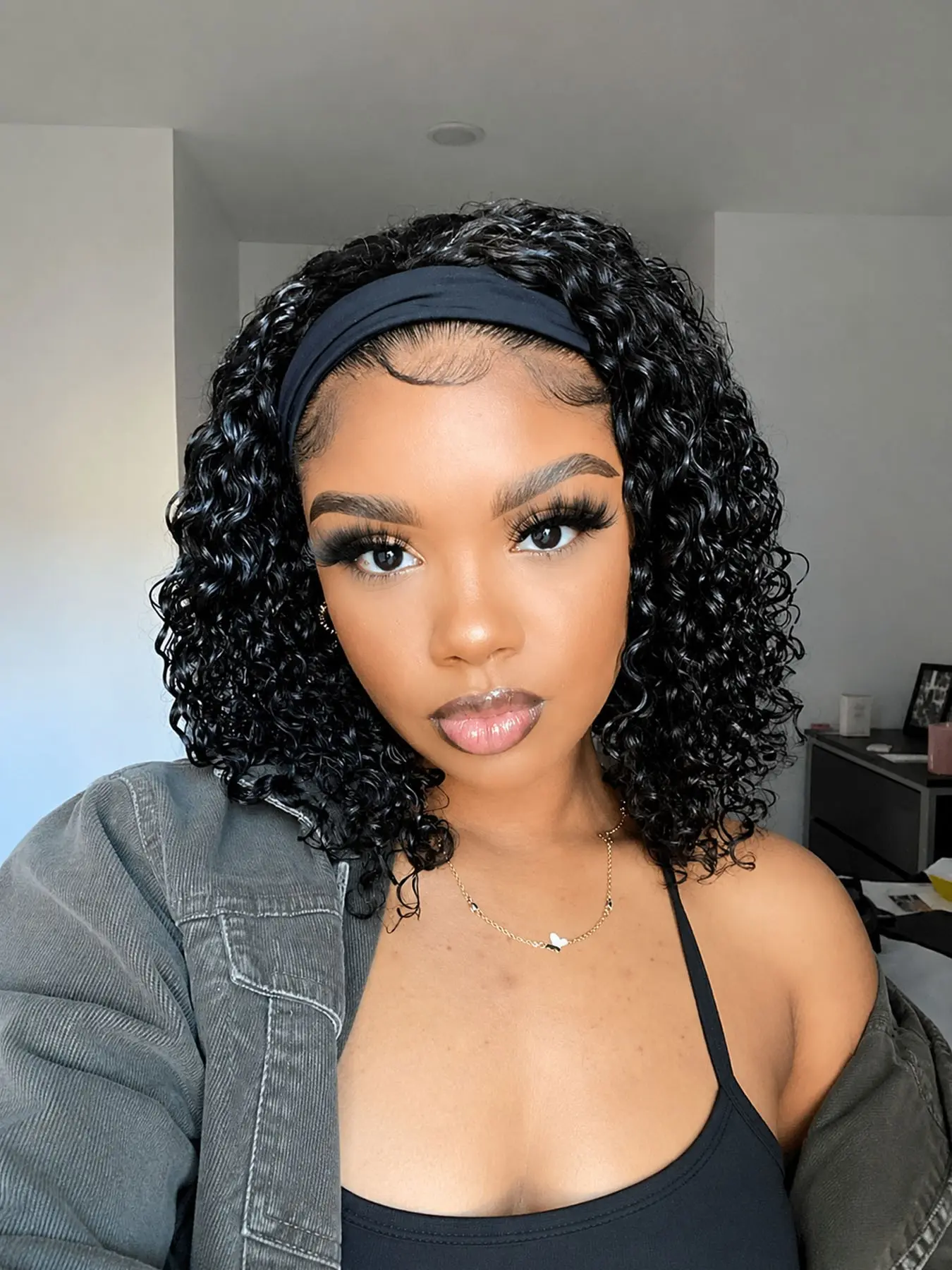 Headband Wig 14inch Short Afro Kinky Curly Headband Wigs for Black Women Synthetic Hair
