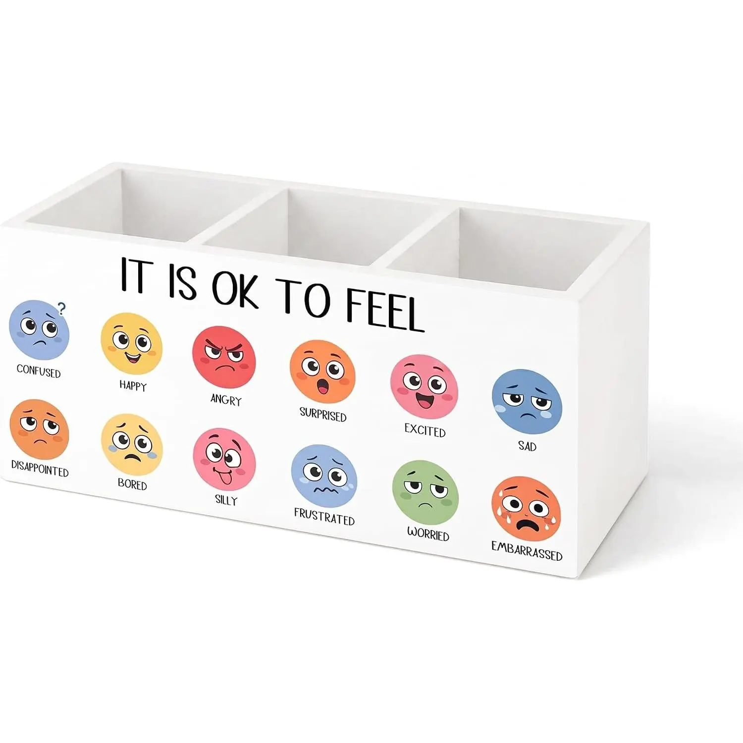 Calm Down Corner Decor, Emotions Desk Office Decor, Pen Holder | Calming Corner Wooden Pencil Holder Counselor Mental  Desktop  Makeup Brush  Holder Bathroom Accessories