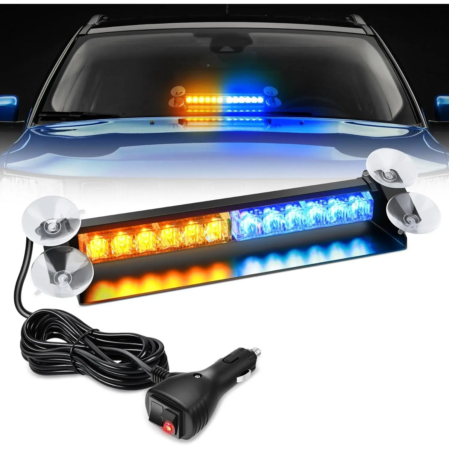 Nilight 12LED Traffic   Strobe Light Bar Amber Blue       Safety Dash Front/Rear Windshield Flashing Lights for Cars Trucks Police Firefighter Plow Construction  s, Led Emergency Flash Strip Light Bars & Work Lights