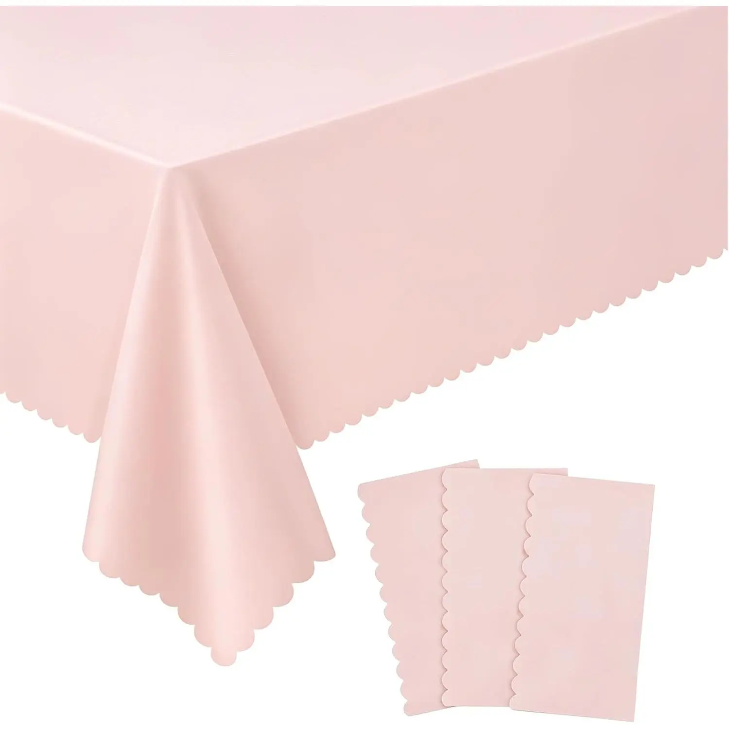 3 Pack Plastic Light Pink Tablecloths, 54 X 108Inch Disposable Spring Tablecloth Scalloped Pink Table Cloth for Rectangle Tables Table Cover for Girls Birthday Baby Bridal Shower Tea Party Wedding