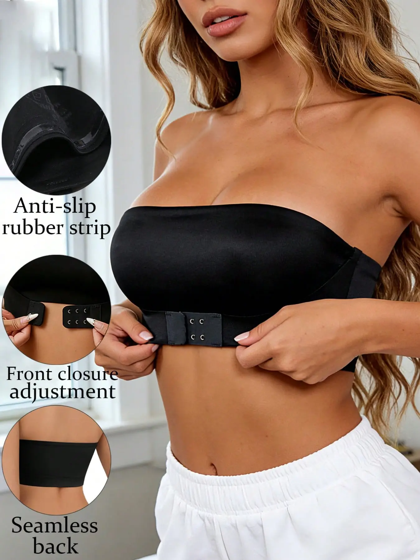 1Pc Women's Underwear Strapless Seamless Wireless Unpadded Bandeau Bra Front Close Comfortable Casual Breathable Full Coverage Bra